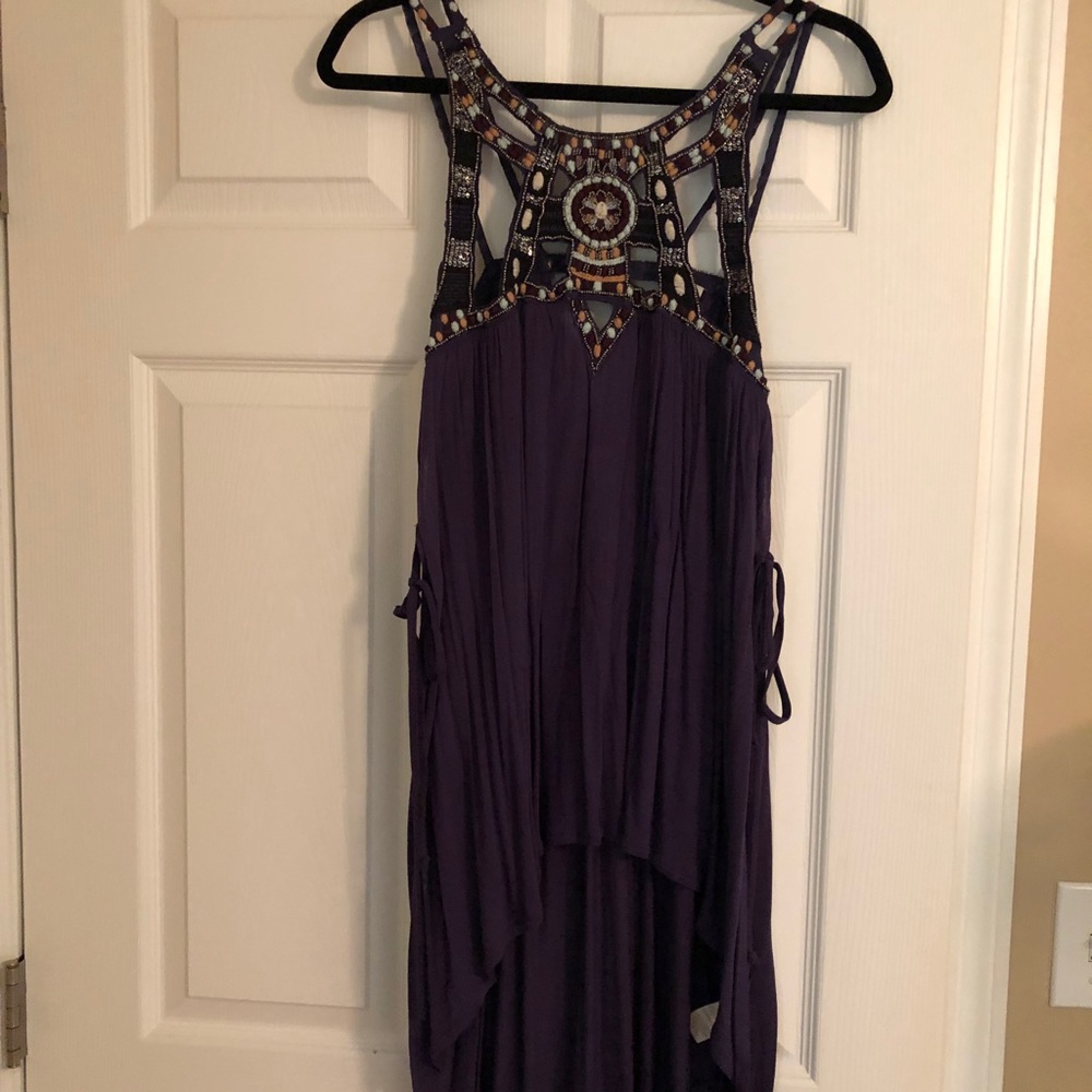 Free People high low purple beaded top XS
